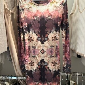 Topshop Pink and Cream Bodycon Long Sleeve Dress